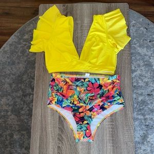 Yellow and pink Cupshe high waisted bikini